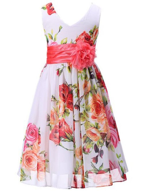 Bow Dream Junior Bridesmaids V-Neckline Chiffon Flower Girl Dress