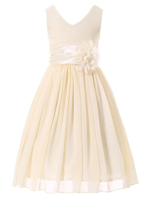 Bow Dream Junior Bridesmaids V-Neckline Chiffon Flower Girl Dress