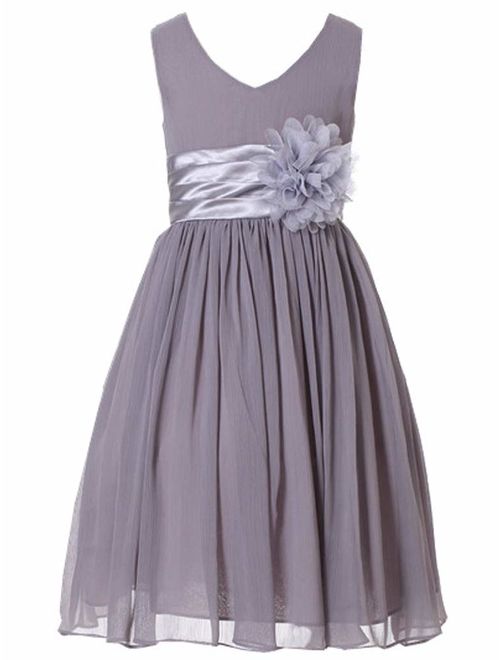 Bow Dream Junior Bridesmaids V-Neckline Chiffon Flower Girl Dress