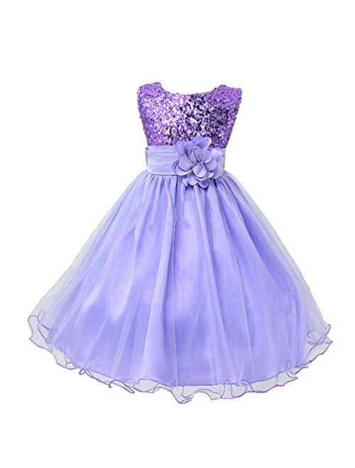 Wocau Little Girls' Sequin Mesh Tull Dress Sleeveless Flower Party Ball Gown