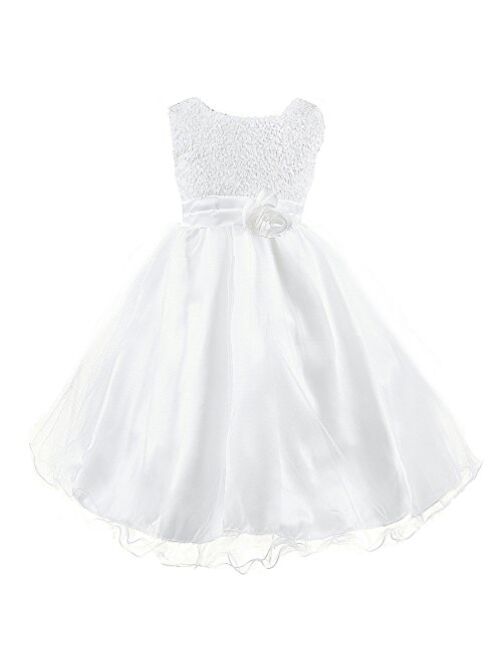 Wocau Little Girls' Sequin Mesh Tull Dress Sleeveless Flower Party Ball Gown