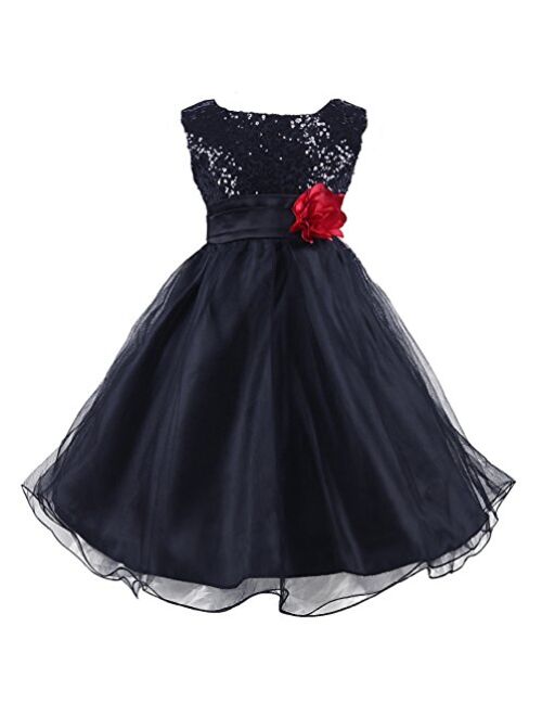 Wocau Little Girls' Sequin Mesh Tull Dress Sleeveless Flower Party Ball Gown