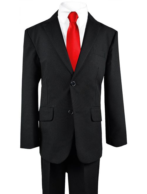 Black n Bianco Boys Solid Suit and Tie Formal Outift