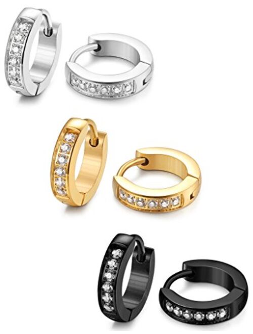 FIBO STEEL 13MM Stainless Steel Small Hoop Earrings for Men Women Huggie Earrings CZ Inlaid