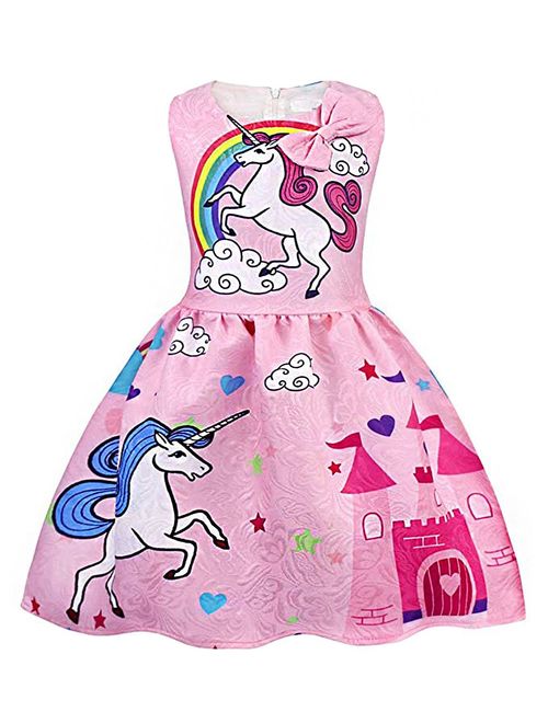 Girls Kids Casual Dress Paint Butterfly Rose Animal Fall Long Sleeve/Sleeveless Dresses