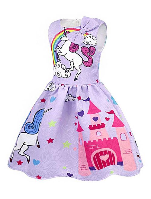 Girls Kids Casual Dress Paint Butterfly Rose Animal Fall Long Sleeve/Sleeveless Dresses