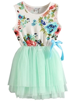 Niyage Little Girls Sleeveless Floral Princess Dress Tulle Tutu Sundress