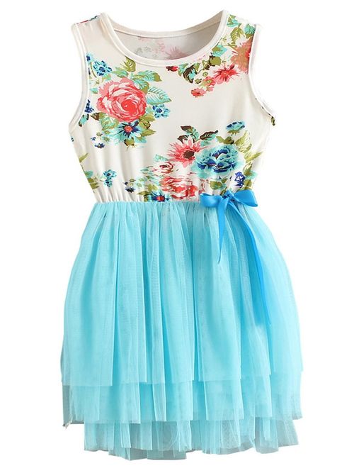 Niyage Little Girls Sleeveless Floral Princess Dress Tulle Tutu Sundress