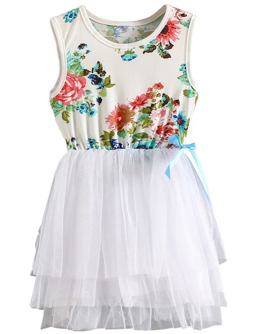 Niyage Little Girls Sleeveless Floral Princess Dress Tulle Tutu Sundress