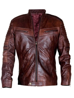 Spazeup Cafe Racer Jacket Vintage Motorcycle Retro Moto Distressed Leather Jacket