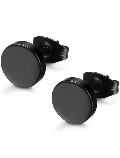 FIBO STEEL Stainless Steel Black Stud Earrings for Men Women, 3mm-8mm Available