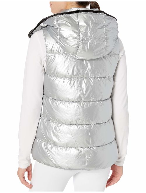 Calvin Klein Women's Quilt Vest with Velvet Trim and Detachable Hood