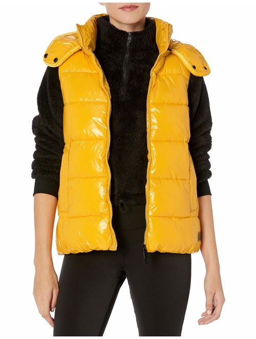 Calvin Klein Women's Quilt Vest with Velvet Trim and Detachable Hood