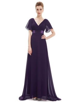 Women's Short Sleeve V-Neck Long Evening Dress 09890