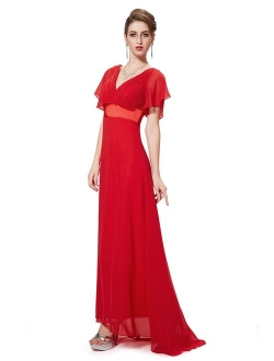 Women's Short Sleeve V-Neck Long Evening Dress 09890