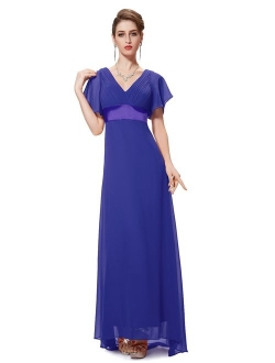 Women's Short Sleeve V-Neck Long Evening Dress 09890