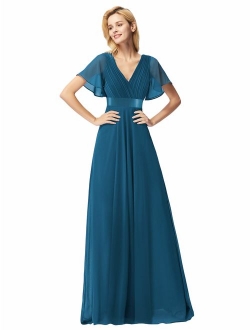 Women's Short Sleeve V-Neck Long Evening Dress 09890