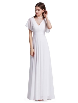 Women's Short Sleeve V-Neck Long Evening Dress 09890