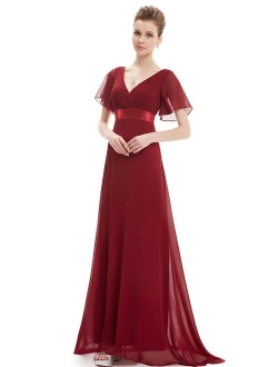 Women's Short Sleeve V-Neck Long Evening Dress 09890