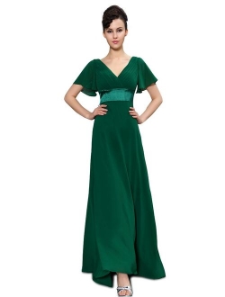 Women's Short Sleeve V-Neck Long Evening Dress 09890