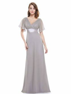 Women's Short Sleeve V-Neck Long Evening Dress 09890