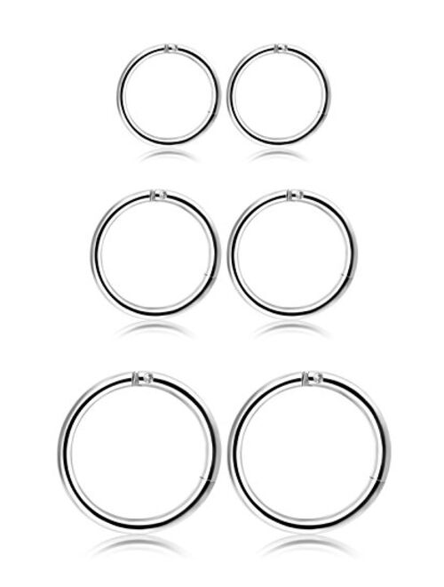 Thunaraz 3-6Pairs Stainless Steel 16G Sleeper Earrings Septum Clicker Nose Lip Ring Body Piercing