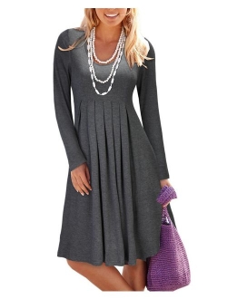 STYLEWORD Women's Long Sleeve Pleated Loose Swing Casual Dress