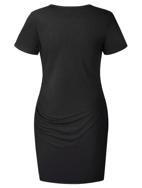 Walant Womens Short Sleeve Sheath Dress Solid Color Irregular Summer Bodycon Mini Dress