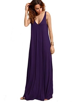 Women's Casual Sleeveless Deep V Neck Summer Beach Maxi Long Dress