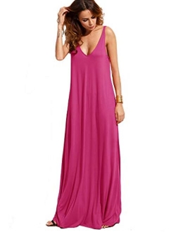 Women's Casual Sleeveless Deep V Neck Summer Beach Maxi Long Dress