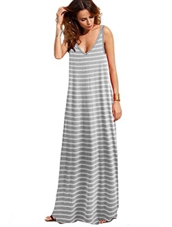 Women's Casual Sleeveless Deep V Neck Summer Beach Maxi Long Dress