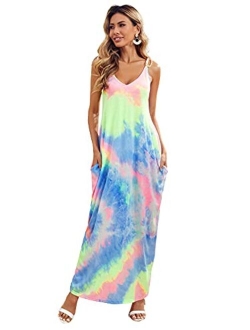 Women's Casual Sleeveless Deep V Neck Summer Beach Maxi Long Dress