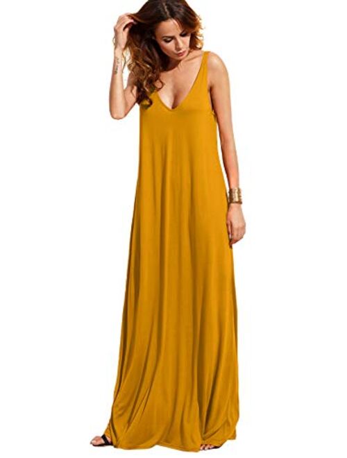 Verdusa Women's Casual Sleeveless Deep V Neck Summer Beach Maxi Long Dress