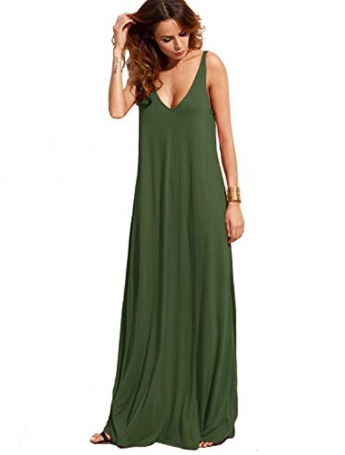 Verdusa Women's Casual Sleeveless Deep V Neck Summer Beach Maxi Long Dress