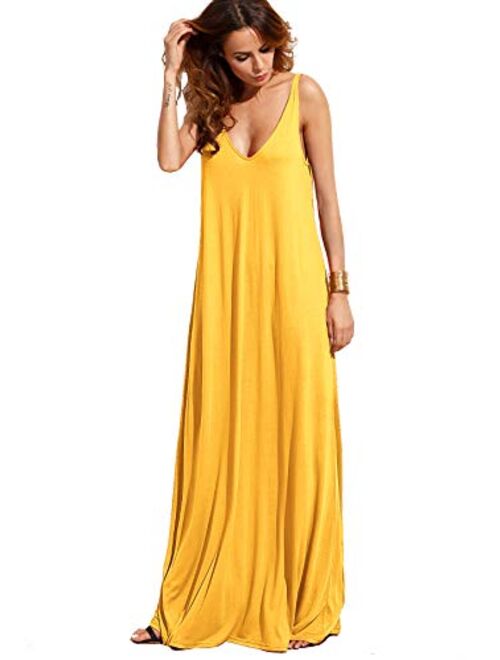 Verdusa Women's Casual Sleeveless Deep V Neck Summer Beach Maxi Long Dress