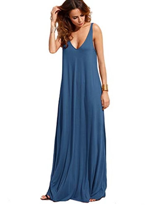 Verdusa Women's Casual Sleeveless Deep V Neck Summer Beach Maxi Long Dress