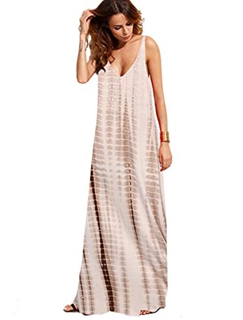 Verdusa Women's Casual Sleeveless Deep V Neck Summer Beach Maxi Long Dress