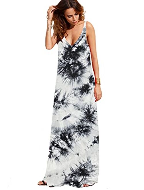 Verdusa Women's Casual Sleeveless Deep V Neck Summer Beach Maxi Long Dress