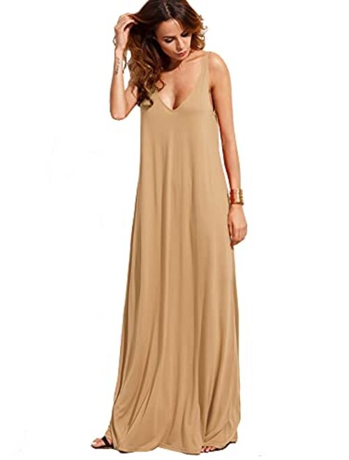 Verdusa Women's Casual Sleeveless Deep V Neck Summer Beach Maxi Long Dress