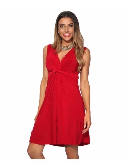 KRISP Womens Gathered NecklineV-Neck Dress Casual Work Party Twist Knot Front Flowy Plus Size