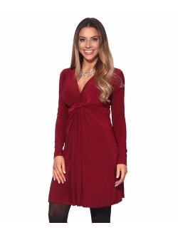 KRISP Womens Gathered NecklineV-Neck Dress Casual Work Party Twist Knot Front Flowy Plus Size