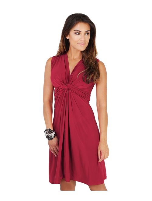 KRISP Womens Gathered NecklineV-Neck Dress Casual Work Party Twist Knot Front Flowy Plus Size