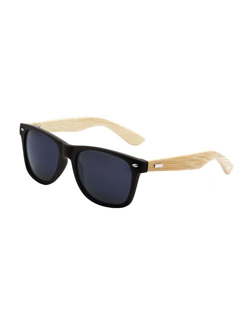 LogoLenses Men's Bamboo Wood Arms Classic Sunglasses