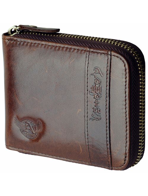 Admetus Men's Genuine Leather Bifold Zip-around Wallet with Elegant Gift