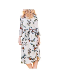 YUMDO Women's 3/4 Sleeve Floral Dress Casual Stretch Maxi Long Dresses