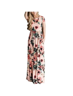 YUMDO Women's 3/4 Sleeve Floral Dress Casual Stretch Maxi Long Dresses