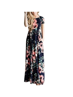 YUMDO Women's 3/4 Sleeve Floral Dress Casual Stretch Maxi Long Dresses