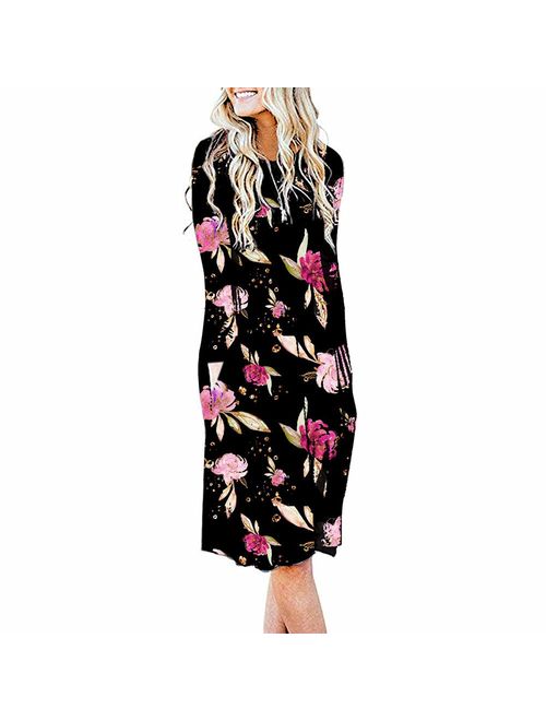 YUMDO Women's 3/4 Sleeve Floral Dress Casual Stretch Maxi Long Dresses