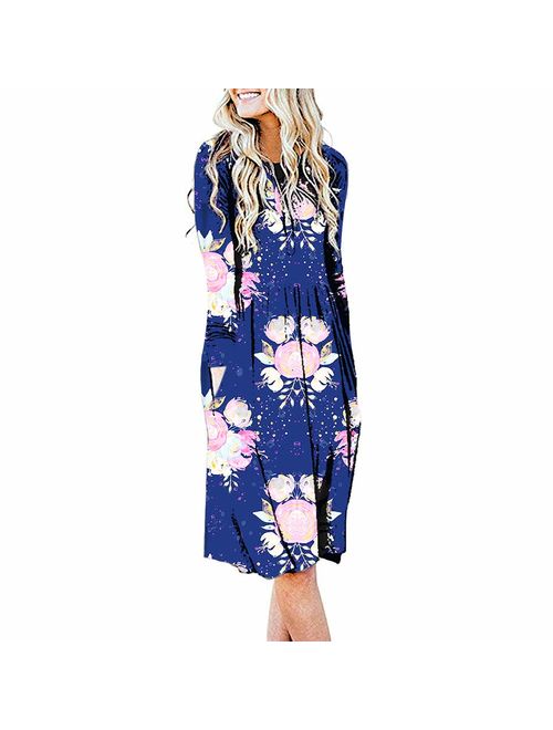 YUMDO Women's 3/4 Sleeve Floral Dress Casual Stretch Maxi Long Dresses