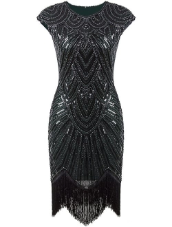 VIJIV Art Deco Great Gatsby Inspired Tassel Beaded 1920s Flapper Dress